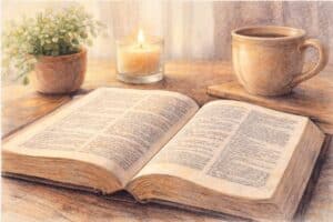 Open Bijbel bij Efeziërs 4 vers 29 met zacht licht, symbool voor opbouwende woorden, respectvolle communicatie en christelijke levenshouding.