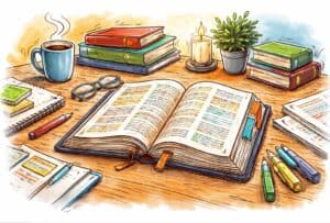 Open Bijbel op tafel met zacht licht, symbool voor zorgvuldige Bijbeluitleg en het verantwoord interpreteren van Gods Woord