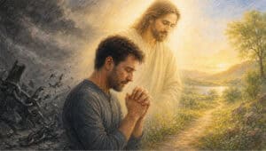 Een persoon laat wraak los en kiest in het licht van Jezus voor vergeving, gebed, liefde en barmhartigheid.